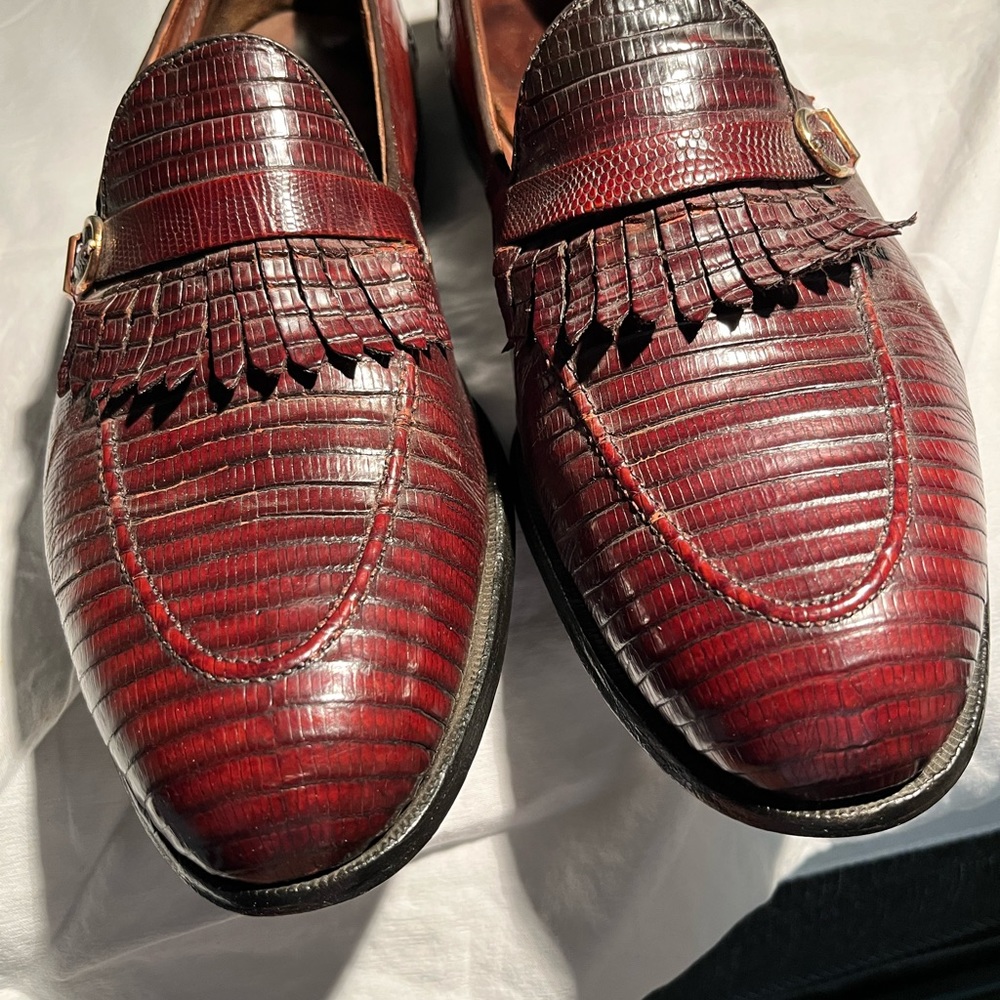 Men’s exotic designer Lizard skin loafers by Footjoy.